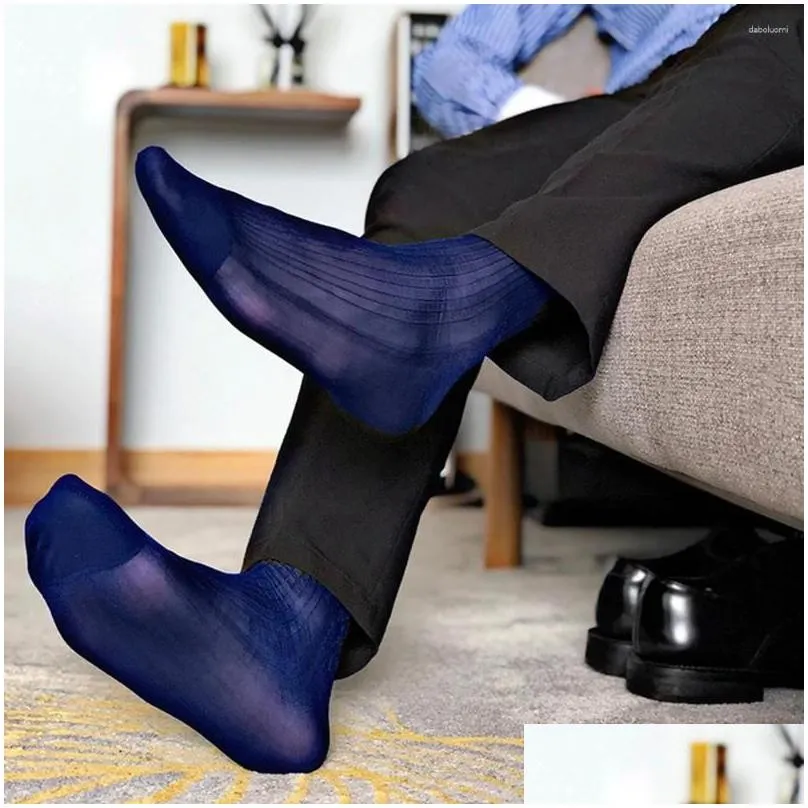 men`s socks men sexy ultra thin stripe sheer business formal office stockings middle sock breathable transparent solid stocks