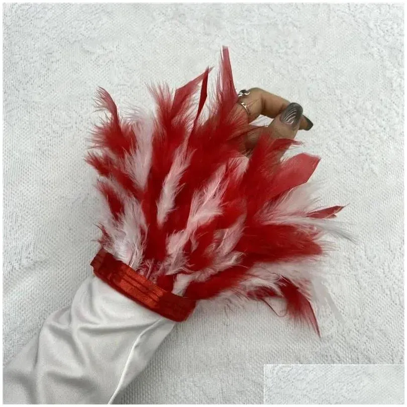 charm bracelets ostrich feather cuff wrist sleeve women fur arm snap bracelet clap satin shirt elegant