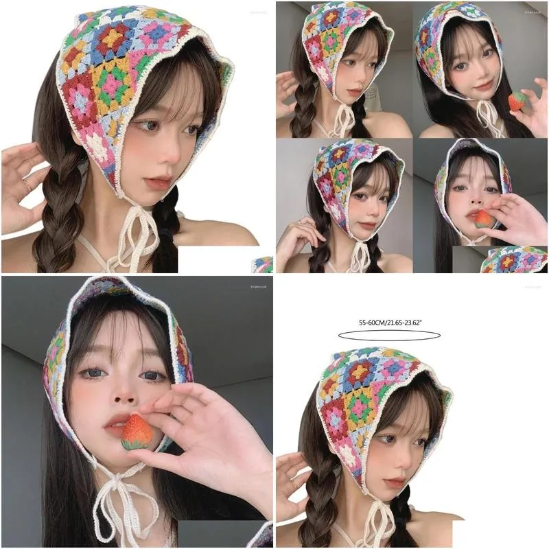 hair clips y166 delicate flower pattern crochet turban girl scarf knitted headband for women fashion po accessory