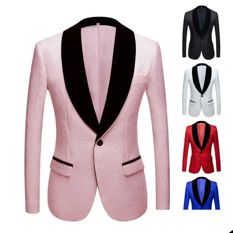 men`s suits & blazers fashion red pink black white blue patterned suit slim fit groomsmen tuxedos for wedding shawl collar jacket