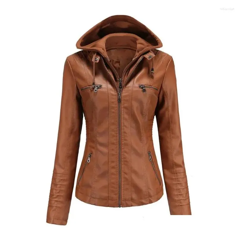 women`s leather s-4xl womens faux pu jacket spring autumn female coat hooded zipper two piece detachable ladies outerwear h80