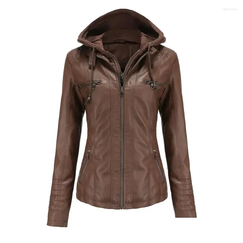 women`s leather s-4xl womens faux pu jacket spring autumn female coat hooded zipper two piece detachable ladies outerwear h80