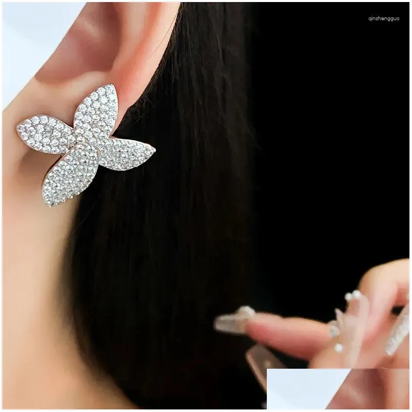 stud earrings yixin luxury white flower shape for women shinny micro paved zirconia earring korea wedding party jewelry