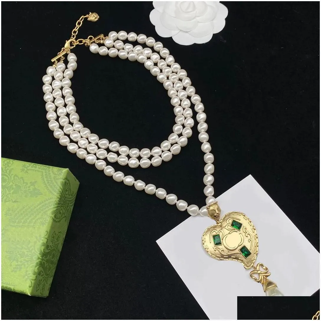 2023-luxury love pearl earrings exaggerated noble necklaces emerald heart danglers jewelry sets birthday gift anniversary