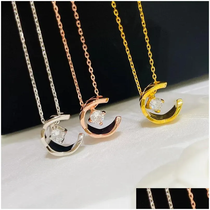 designer luxury 925 sterling silver necklace french brand classic water ice moon ling ge single diamond pendant tricolor women charm jewelry girl fashion