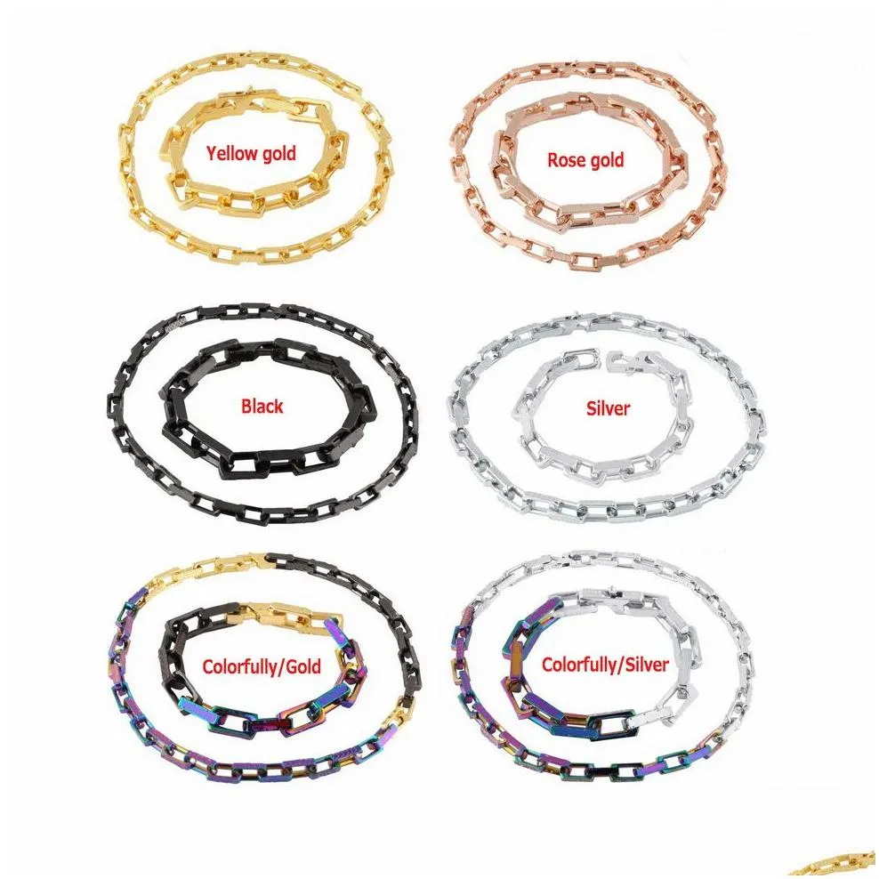 europe america style necklace bracelet men silver black gold-colour multicoloured metal engraved v initials flower pattern thick chain jewelry sets m68241