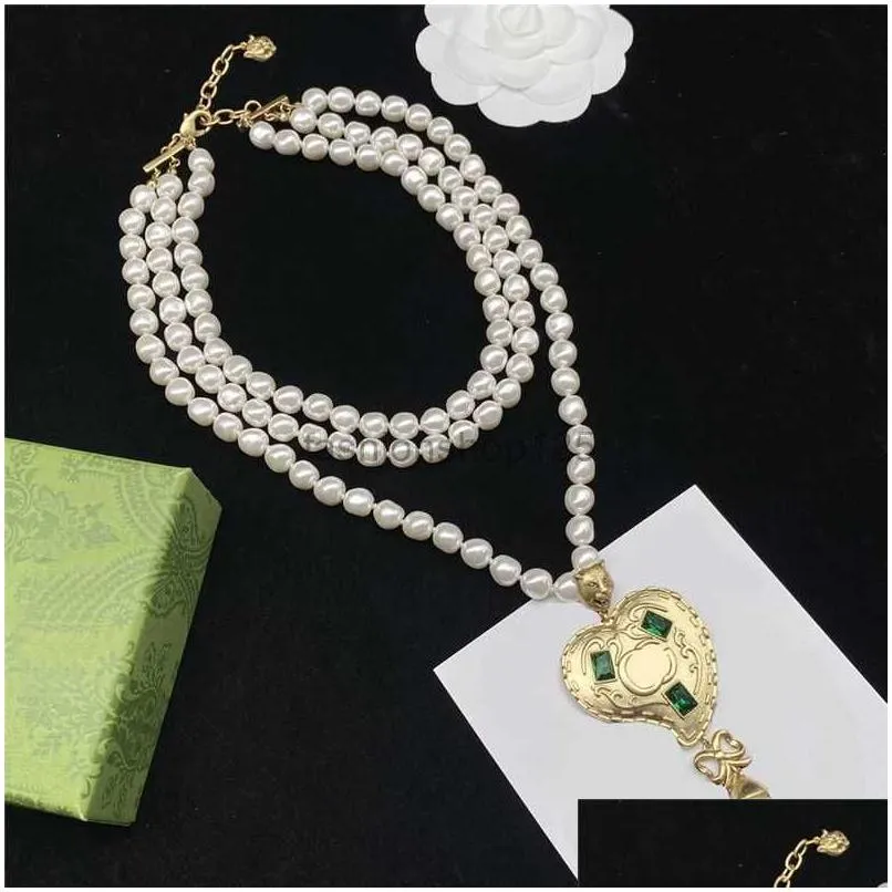 2023-luxury love pearl earrings exaggerated noble necklaces emerald heart danglers jewelry sets birthday gift anniversary