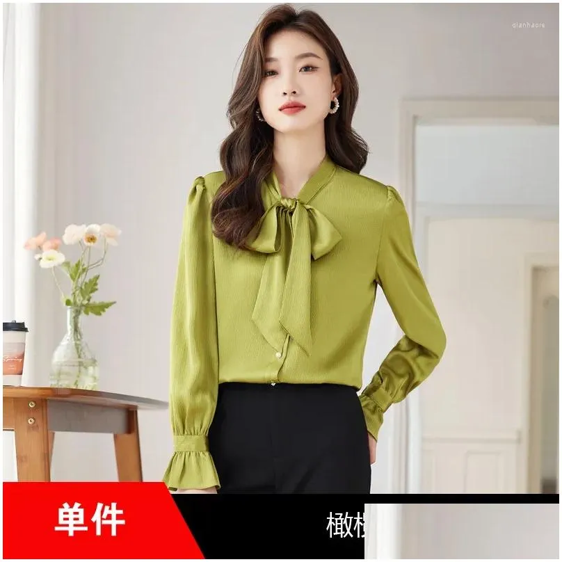 women`s blouses design sense niche large size black ribbon top shirt bow chiffon women early autumn