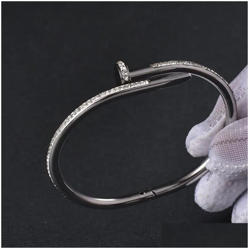 titanium steel valentine`s day bangle bracelet 1 line full diamond cuff bracelets women man fashion jewelry for lover gift no box