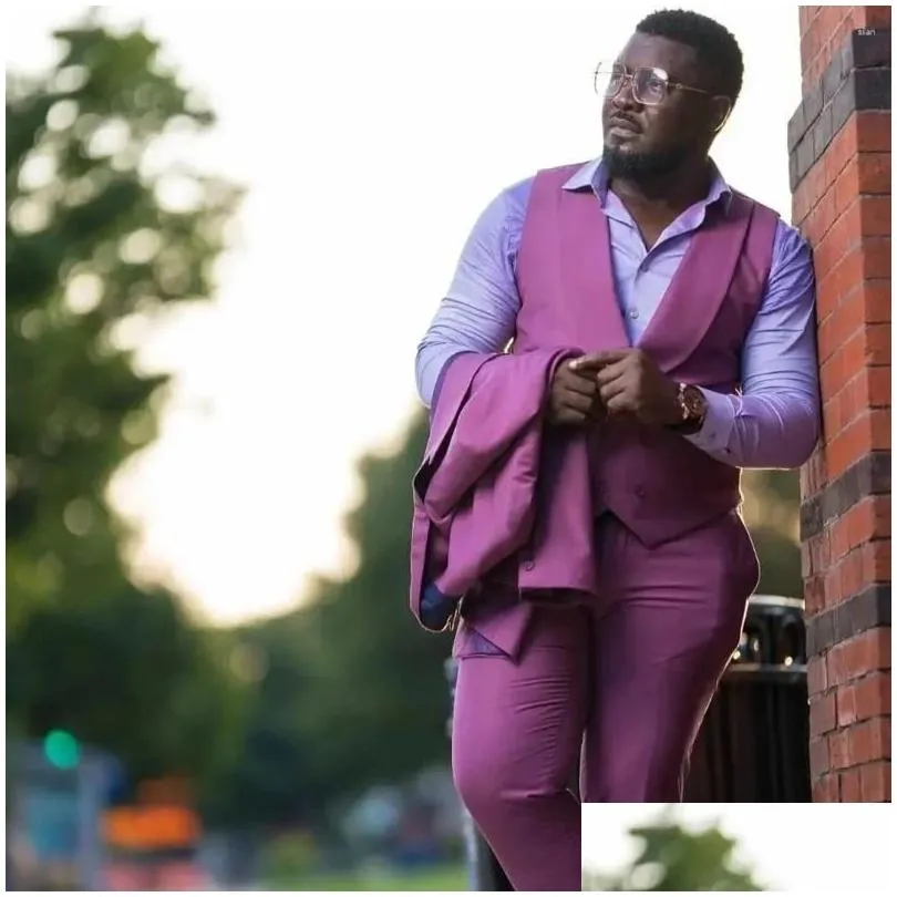 men`s suits italian purple blazer set 3 pieces dress for man men wedding groom slim fit business elegant formal social clothing
