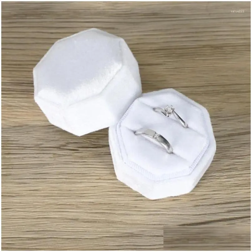 jewelry pouches velvet ring box hexagon shape earrings storage case wedding display packaging for woman gift