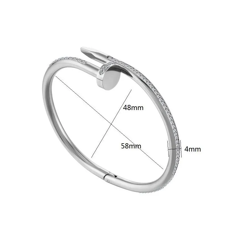 titanium steel valentine`s day bangle bracelet 1 line full diamond cuff bracelets women man fashion jewelry for lover gift no box