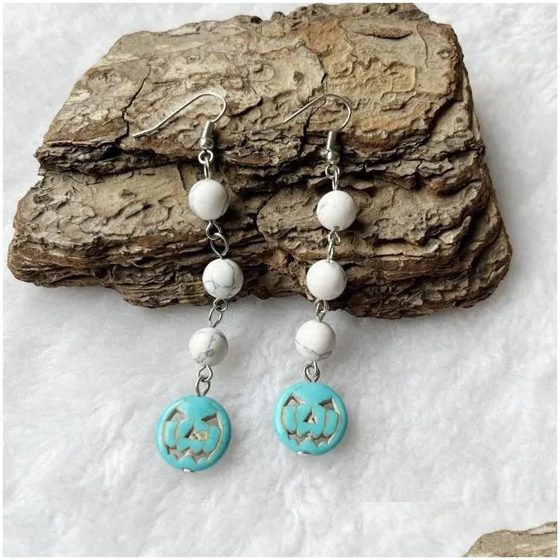 dangle earrings halloween pumpkin turquoises natural stone drop tassels jewelry women brand fashion ear cute gem handmade