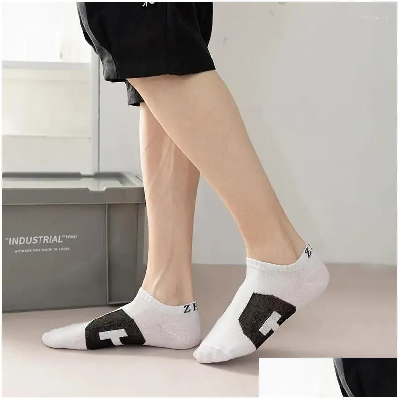 men`s socks 5 pairs summer men thin letter breathable sweat absorbing boat casual low tube ankle