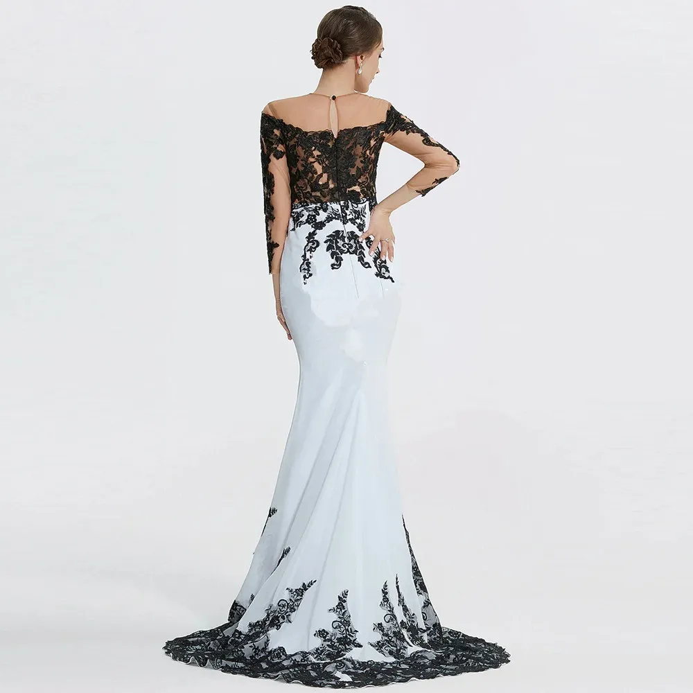Black Velvet Mermaid Evening Dresses Plus Size Sweetheart Neckline Long Sleeves African Prom Gowns Appliqued Sweep Formal Dress 2024 YD
