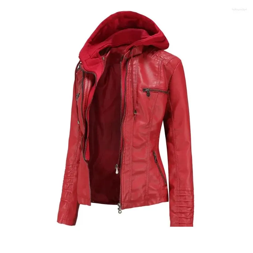 women`s leather s-4xl womens faux pu jacket spring autumn female coat hooded zipper two piece detachable ladies outerwear h80