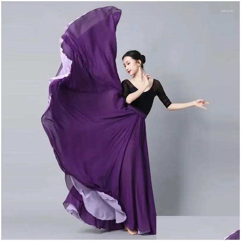 stage wear flamenco chiffon dance skirt for women 720 degrees solid color long skirts dancer practice chinese style with big hem