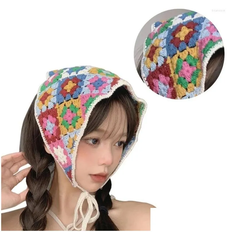 hair clips y166 delicate flower pattern crochet turban girl scarf knitted headband for women fashion po accessory