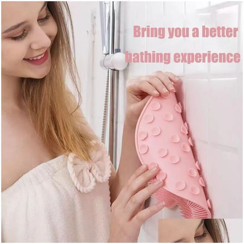 silicone body scrubber shower foot scrubber mat massage foot and back washing brush wall mounted foot massage mat bathroom anti-slip