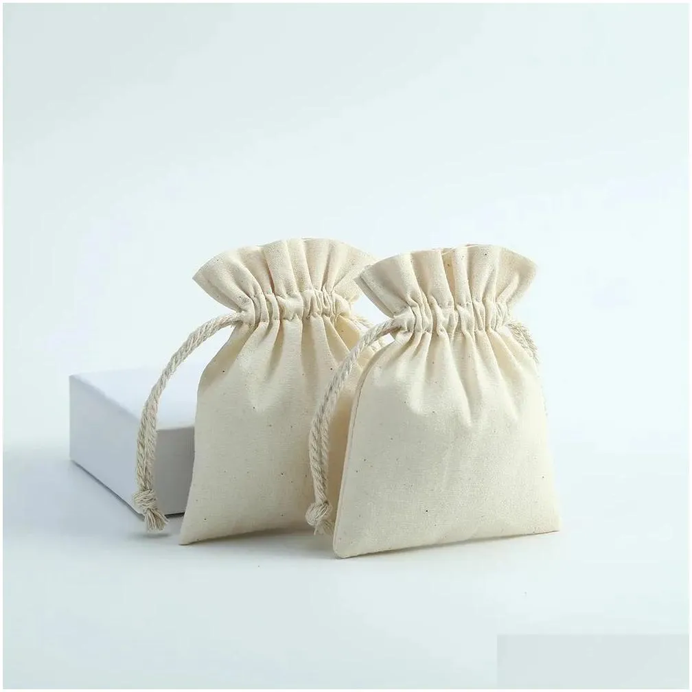 jewelry 50pcs jute cotton drawstring gift bags with black ribbon jewelry packaging pouch wedding favor nature cotton canvas candy bag