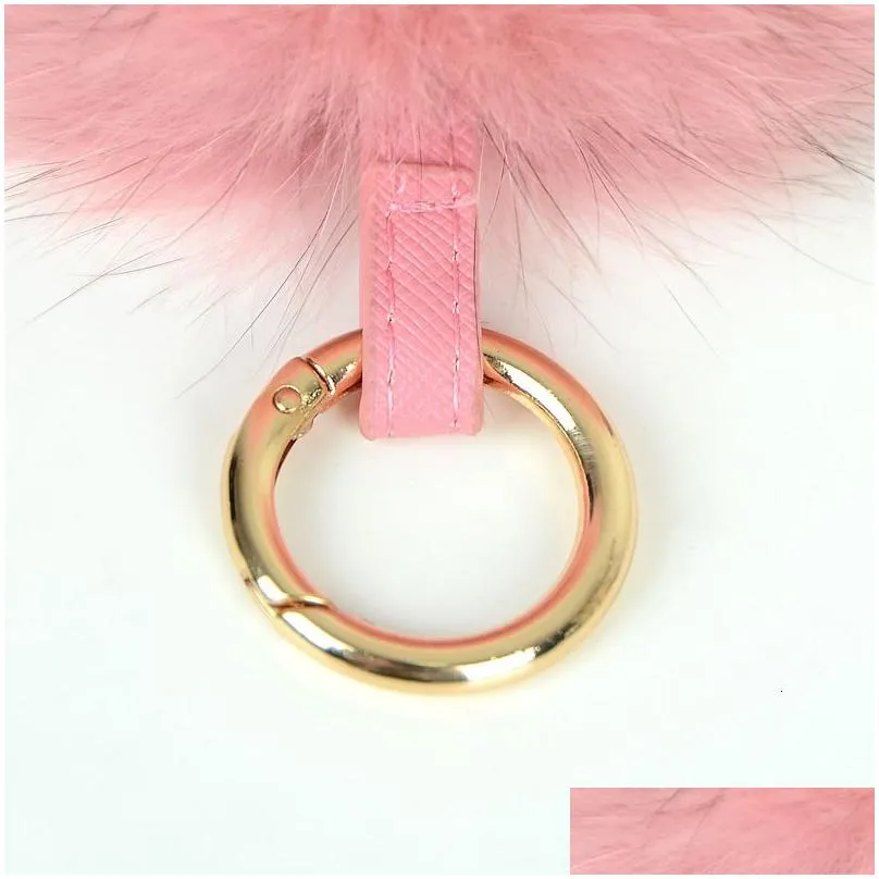 keychains lanyards luxury 13cm fluffy real fur ball pom poms pompom high quality keychain car key chain metal ring pendant for women