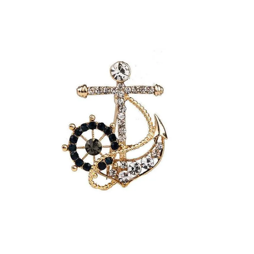 pins brooches naval rudder anchor rhinone men`s suit shirt collar lel pin metal brooch women men badge jewelry accessories l221024