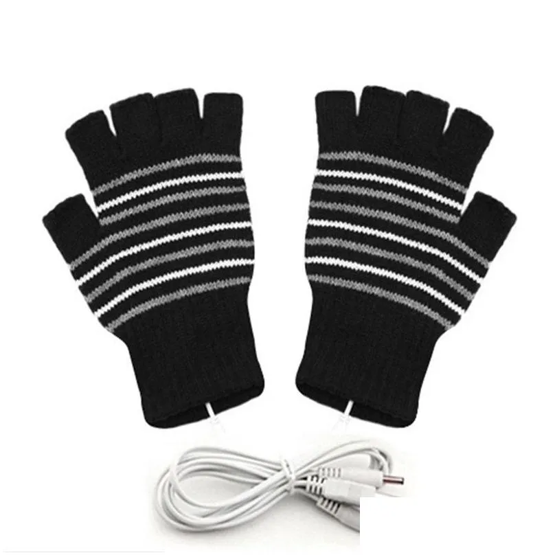 home furnishing usb heating gloves hand warmer winter office worker indoor half finger knitting glove keep warm men women student