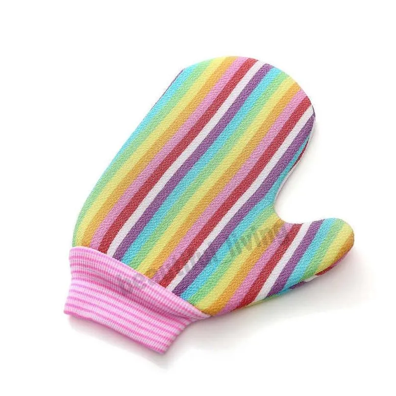 rainbow two-sided bath peeling exfoliating mitt scrub glove shower scrub gloves resistance body massage sponge wash dead skin removal guante