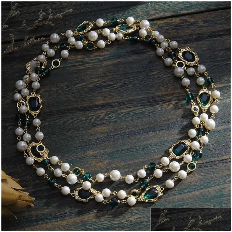 pendant necklaces vintage elegant glass pearl multilayer short necklace for women chokers collares colares collier femme 230509