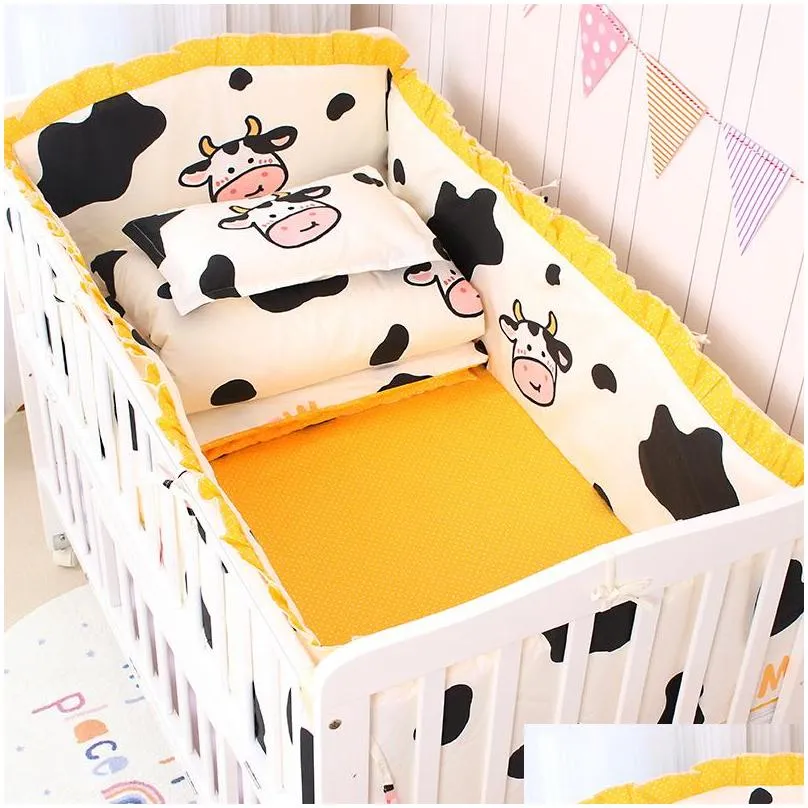 Bedding Sets 6/9Pcs Elephant Baby Bedding Set Cotton Bedroom Decor Girl Boy Crib Bed Linens Bumper 120X60/120X70Cm 220526 Drop Deliver Dhhg6