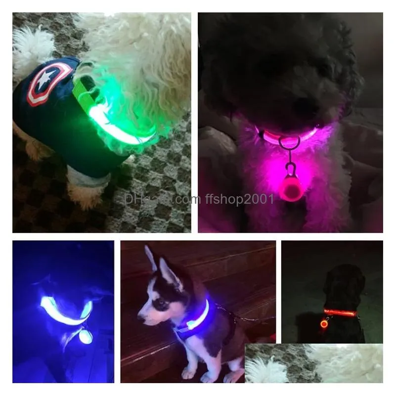 nylon led dog collars night safety flashing glow in the dark leash dogs luminous fluorescent pet supplies adjustable reflective