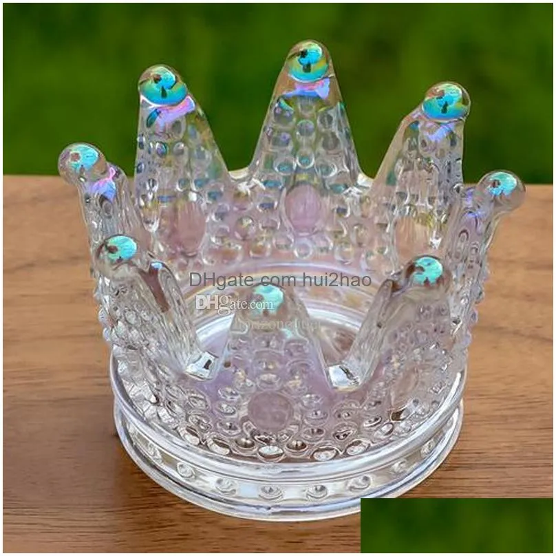 crystal glass crown shaped votive tea light candle holder crafted jewelry organize plate creative ashtray home gold purple wedding decoration