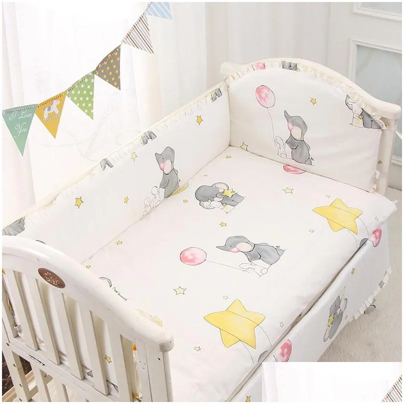 Bedding Sets 6/9Pcs Elephant Baby Bedding Set Cotton Bedroom Decor Girl Boy Crib Bed Linens Bumper 120X60/120X70Cm 220526 Drop Deliver Dhhg6