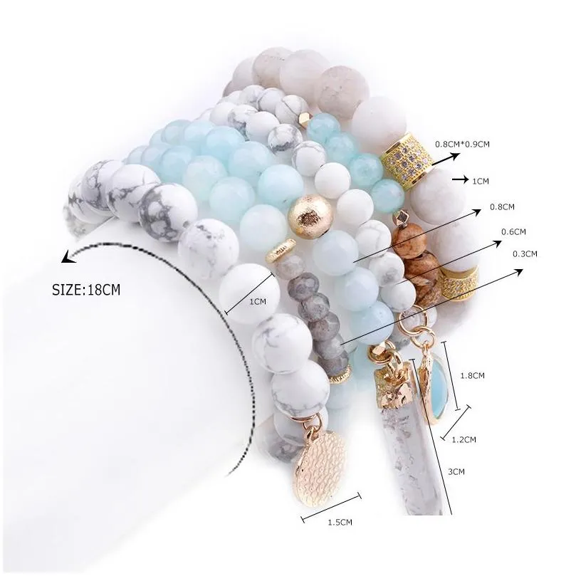 bojiu trendy women bracelet set natural ag. stone glass beads bohemia exquisite bar bracelet sets of 6pcs festival gifts bcset18