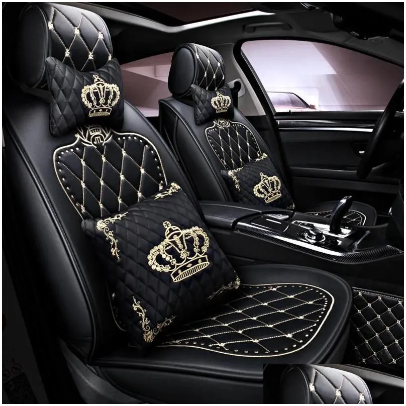 car seat covers 10pcs cover set embroidered crown leather plush diamond style soft front rear protector cushion arrival four season