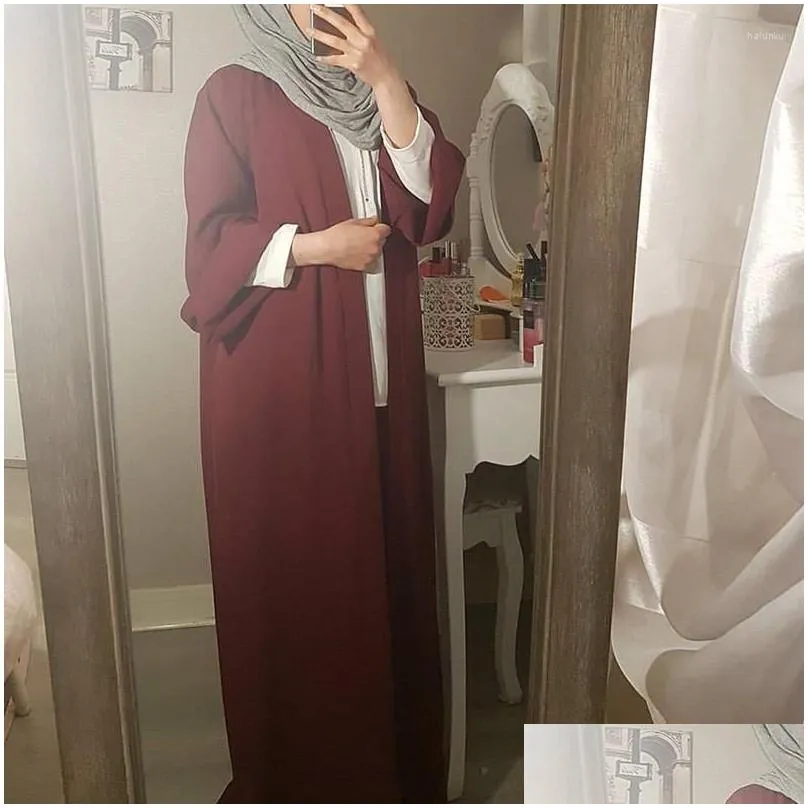 ethnic clothing women dubai abaya kimono classic open front solid color cardigan belt long sleeve islamic robe arabic turkey modest