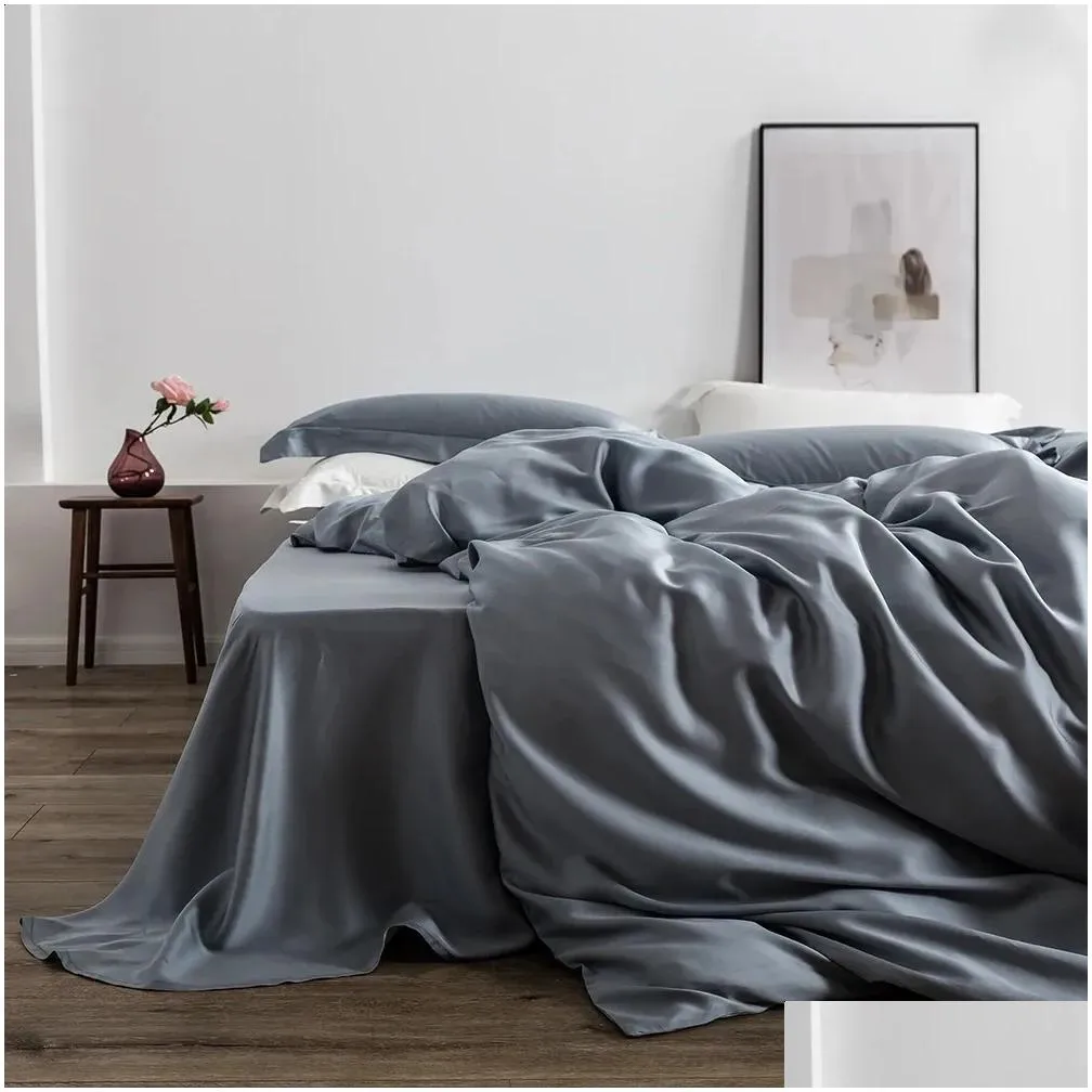 bedding sets livesthete luxury 100% silk gray bedding set women beauty for skin care duvet cover queen king bed linen for great sleep