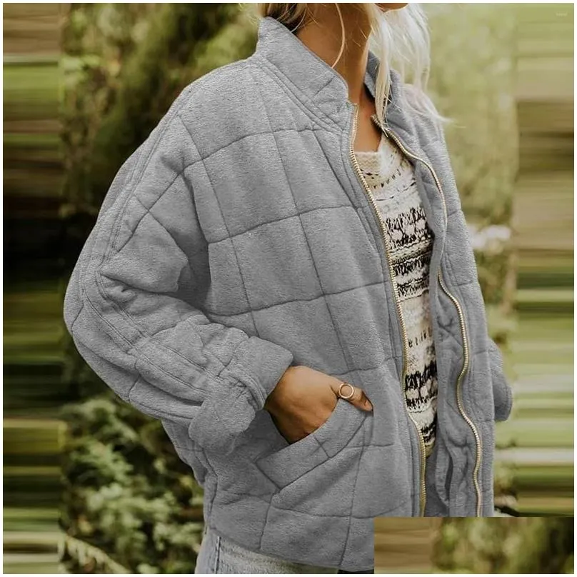 women`s jackets winter coats for women warm fleece coat loose plain quilted stand collar zip up jacket outerwear with pocket