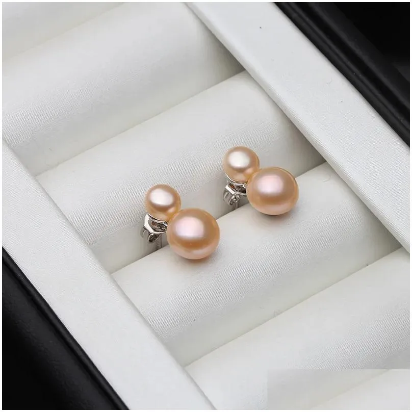 stud real 925 sterling silver earrings with pearls women fashion cute small white black freswater natural pearl earring girl gift