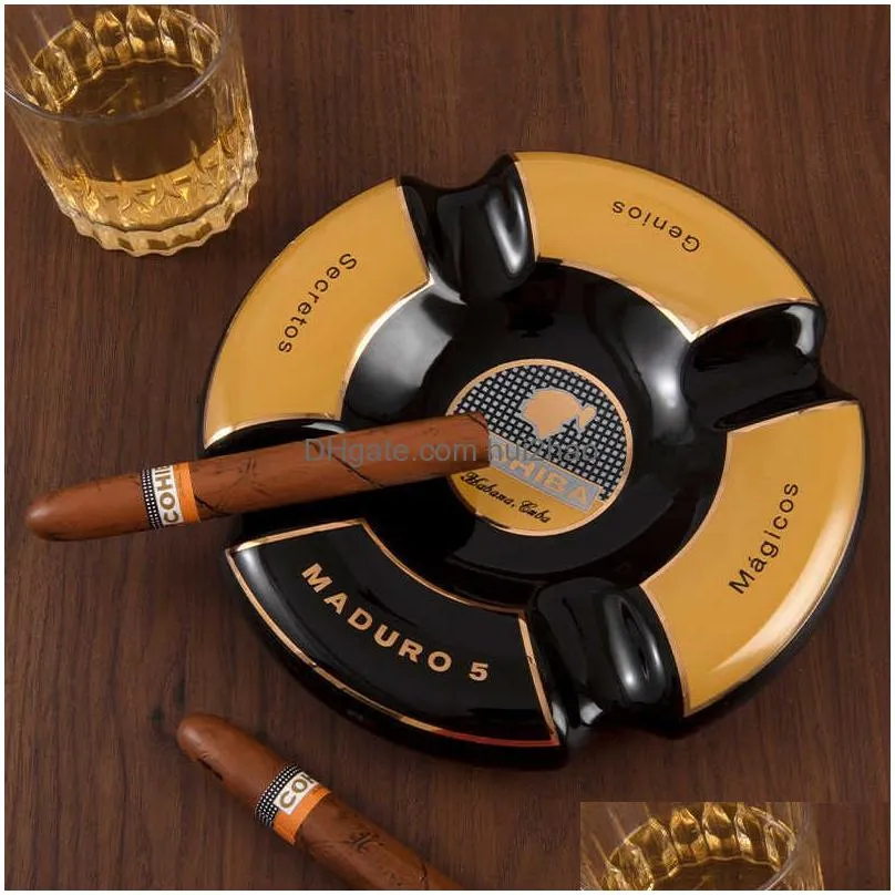 cohiba classic round cigar ashtray holder cohiba high-end china ceramic 4 slots ceramic ashtray cigar smoking sets accessories