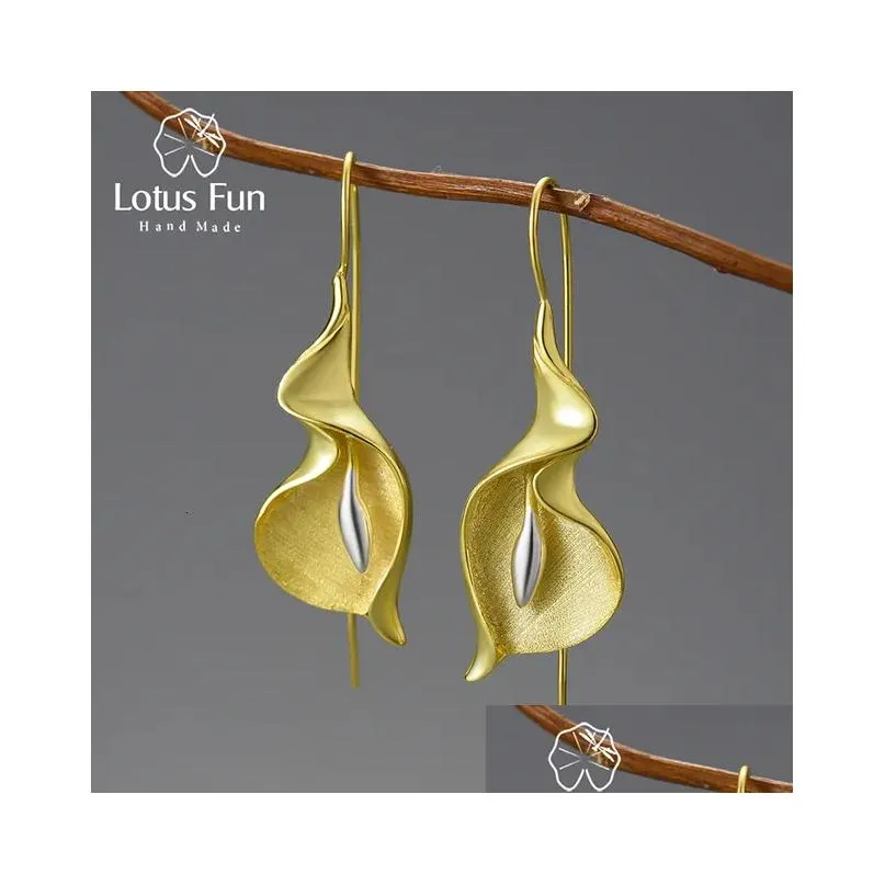 dangle chandelier lotus fun 18k gold long hanging calla lily flower dangle earrings for women real 925 sterling silver luxury fine jewelry