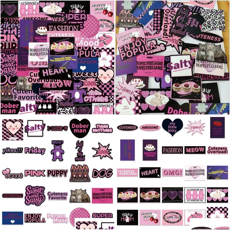 55 black purple european and american english stickers ins, high-value diy mobile phone case, ipad card book, handbook sticker