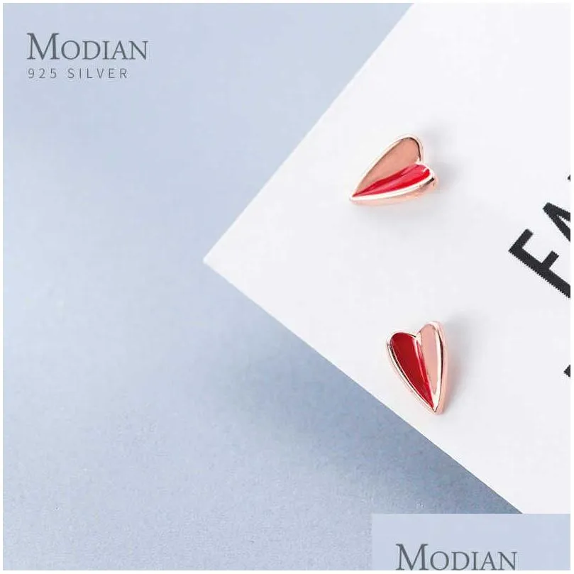 tiny love hearts enamel real 100% 925 sterling silver anti-allergy stud earring for women kids mini ear pin fine jewelry 210707