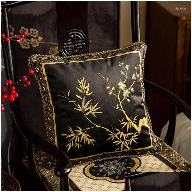 pillow retro chinese pillows black velvet case square decorative cover for sofa luxury art living room home decoration
