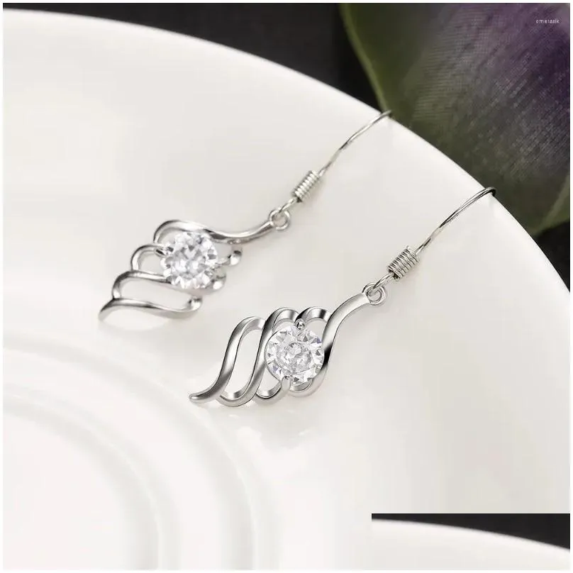 dangle earrings drlove fashion shape women`s with brilliant white cz high-quality silver color drop for party jewelry