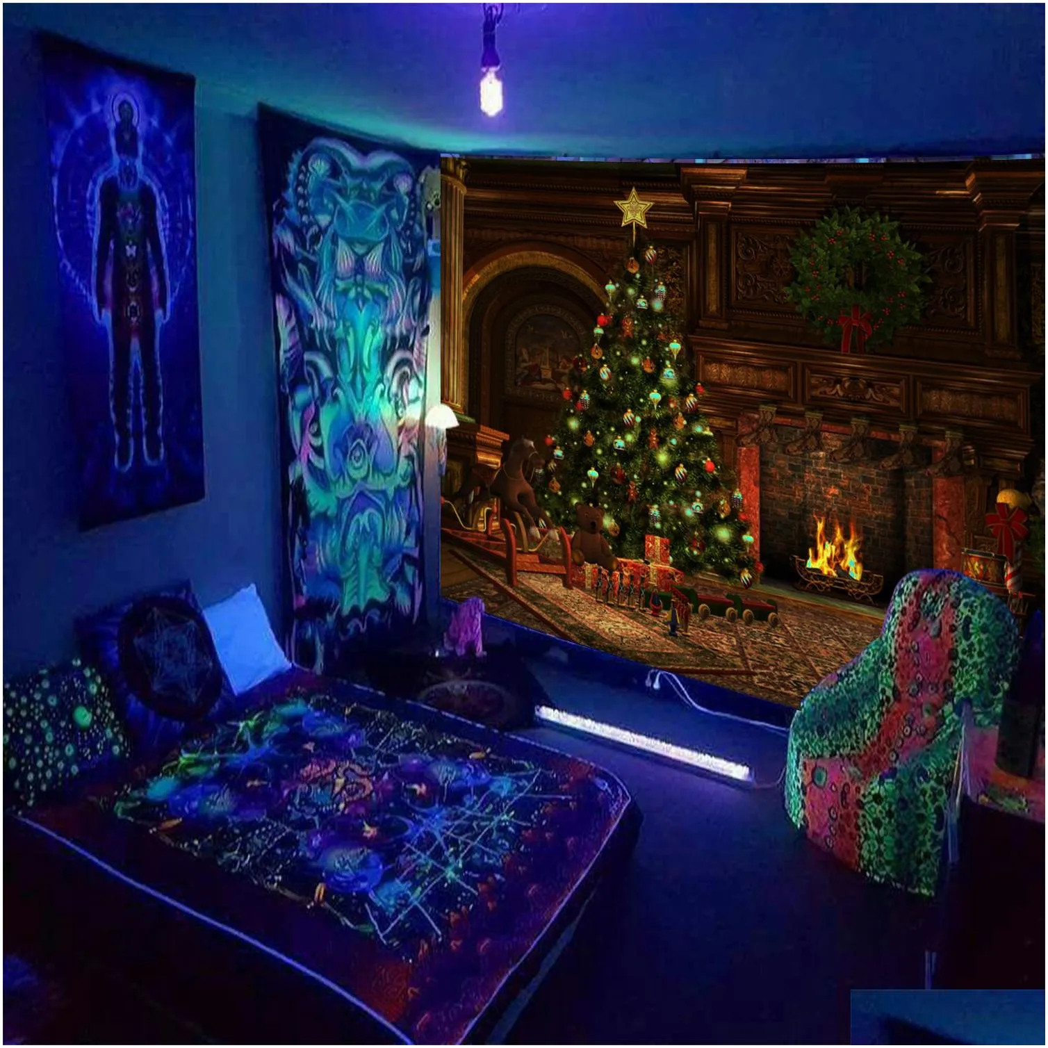 new fluorescent christmas tapestries for foreign trade for home wall decoration hanging cloth source manufacturers