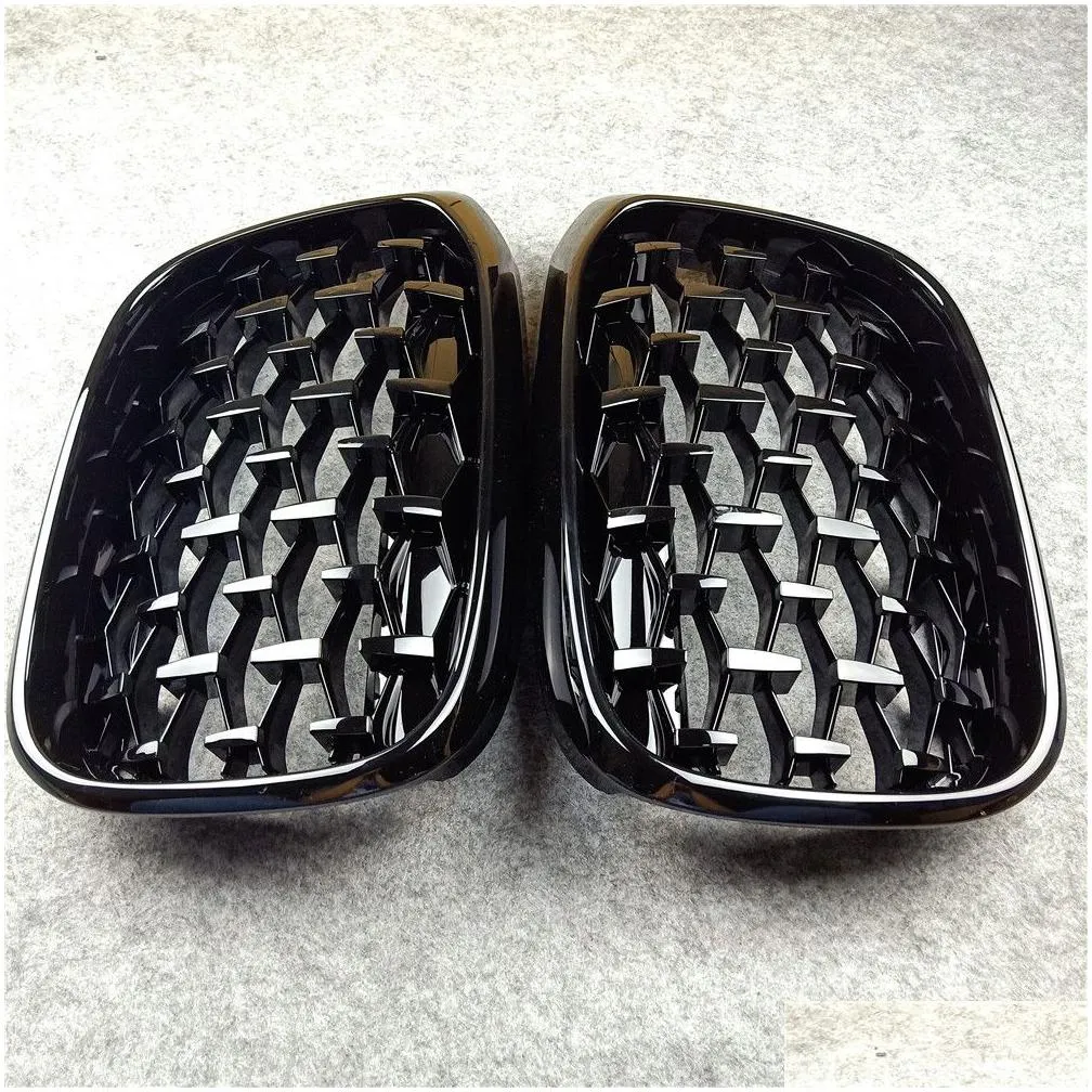 grilles 1 pair new diamond grille abs racing grills for bmw f10 f22 f30 f48 g11 g30 f15 glossy black front kidney grille