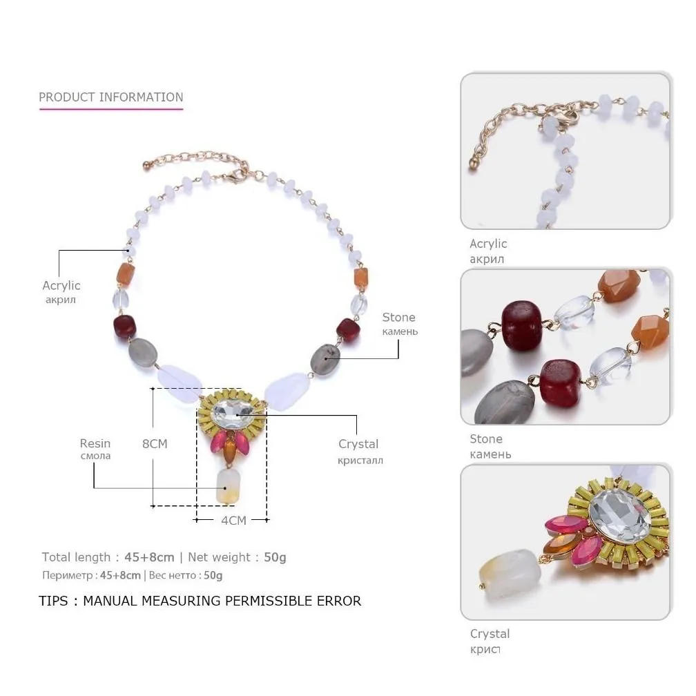 flower acrylic beads pendant necklaces for women crystal resin zinc alloy plant trendy statement choker necklace jewelry y200323