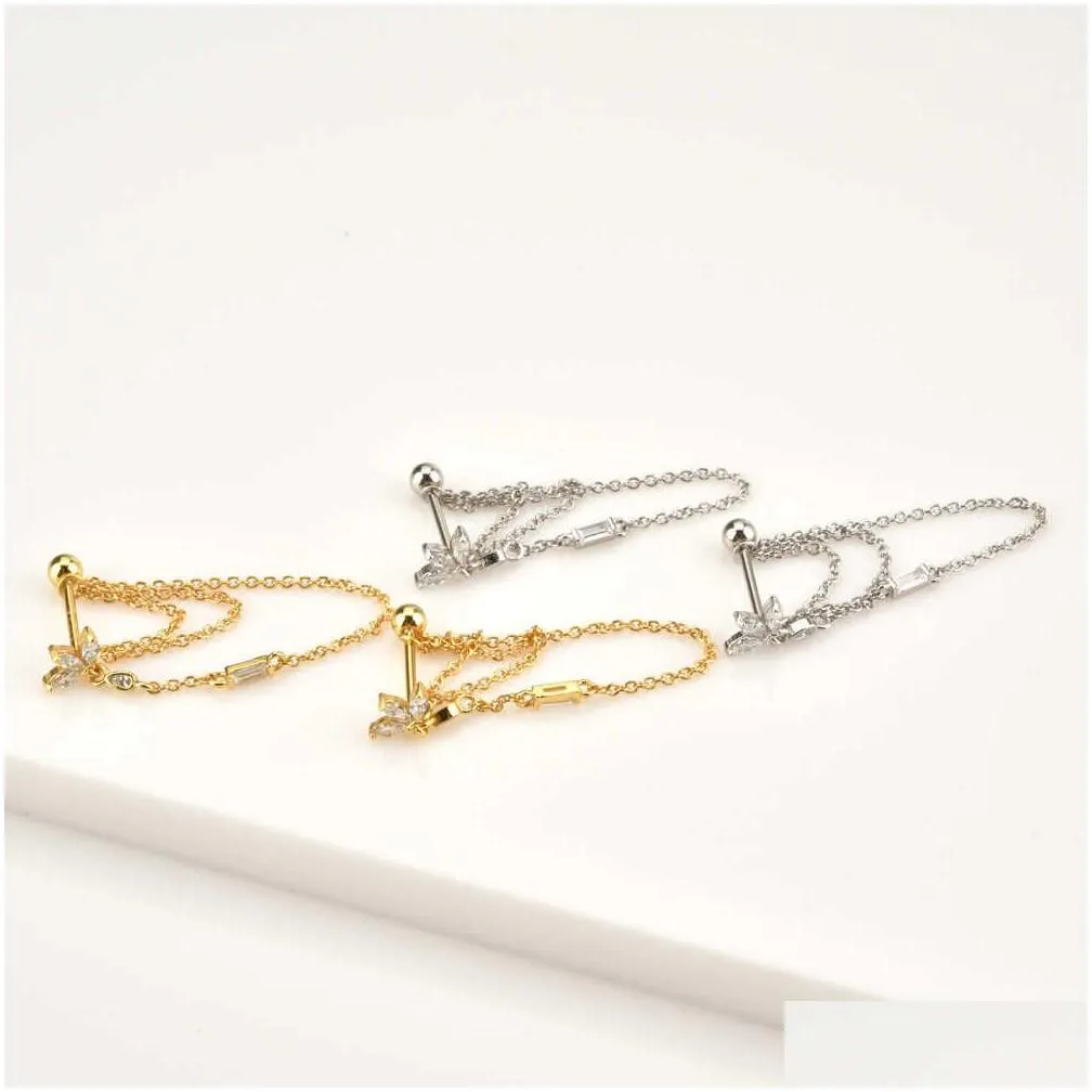 andywen 925 sterling silver gold three ovals chain beads ear pin drop earring women party luxury jewelry piercing pendiente 210608
