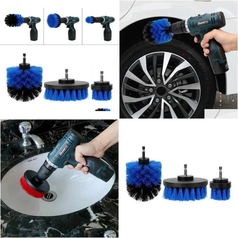 3pcs set car cleaning tool auto detailing hard bristle care brush drill scrubber attachment kit259t5214827